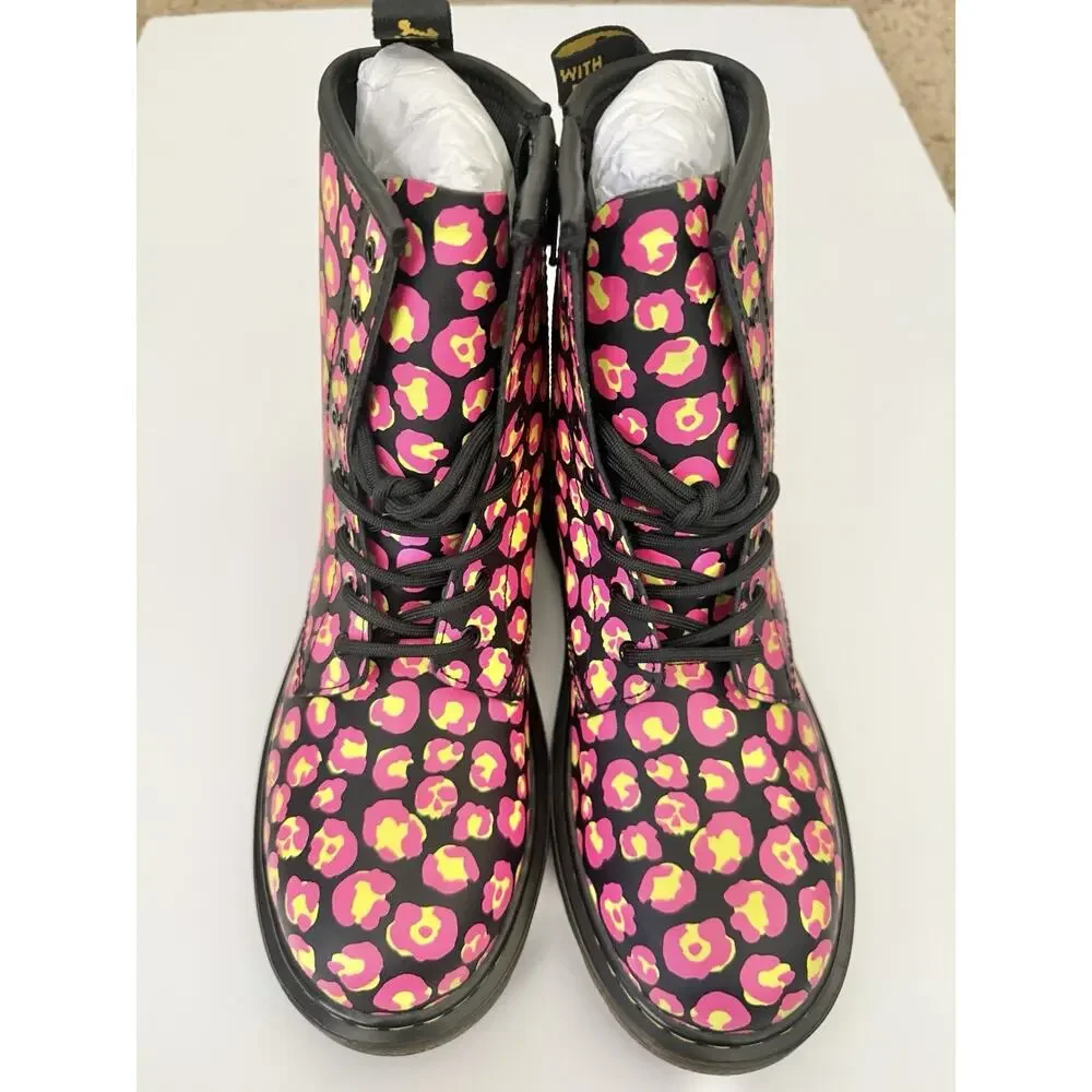 Dr. Marten’s Leopard Print Side Zipper Lace Up Girls’ Combat Boots Size 6